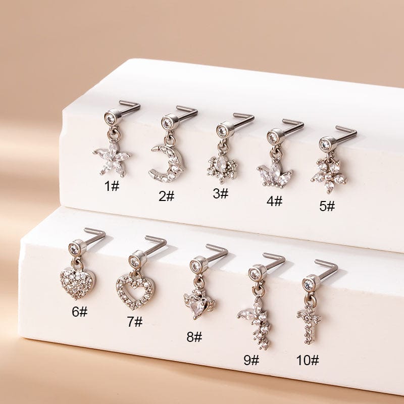 Chic CZ Inlaid Stainless Steel Floral Heart Nose Piercing Nose Stud - ArtGalleryZen