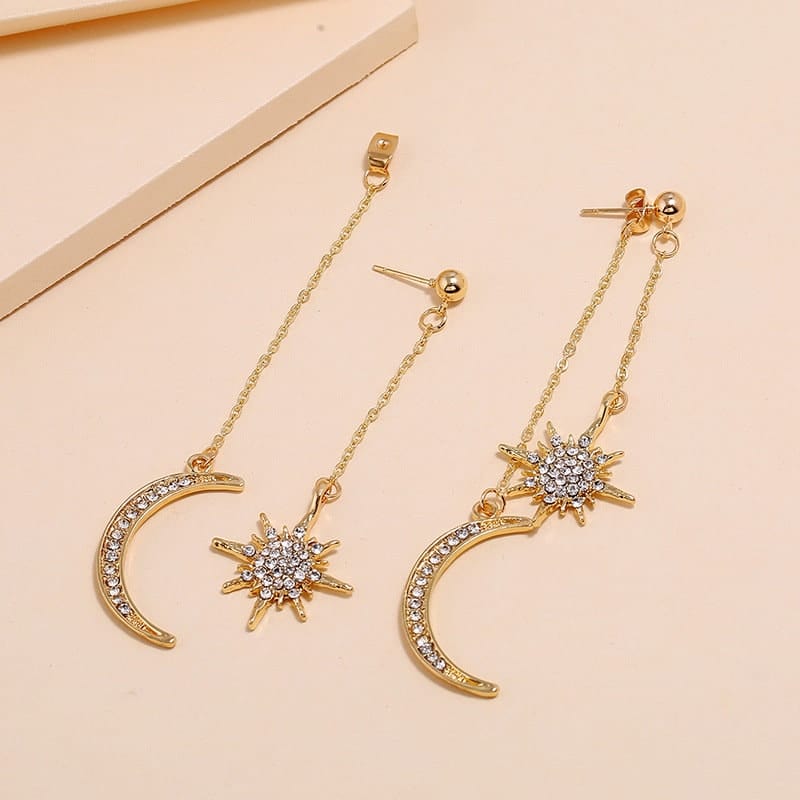 Chic CZ Inlaid Star Moon Phase Dangle Earrings - ArtGalleryZen