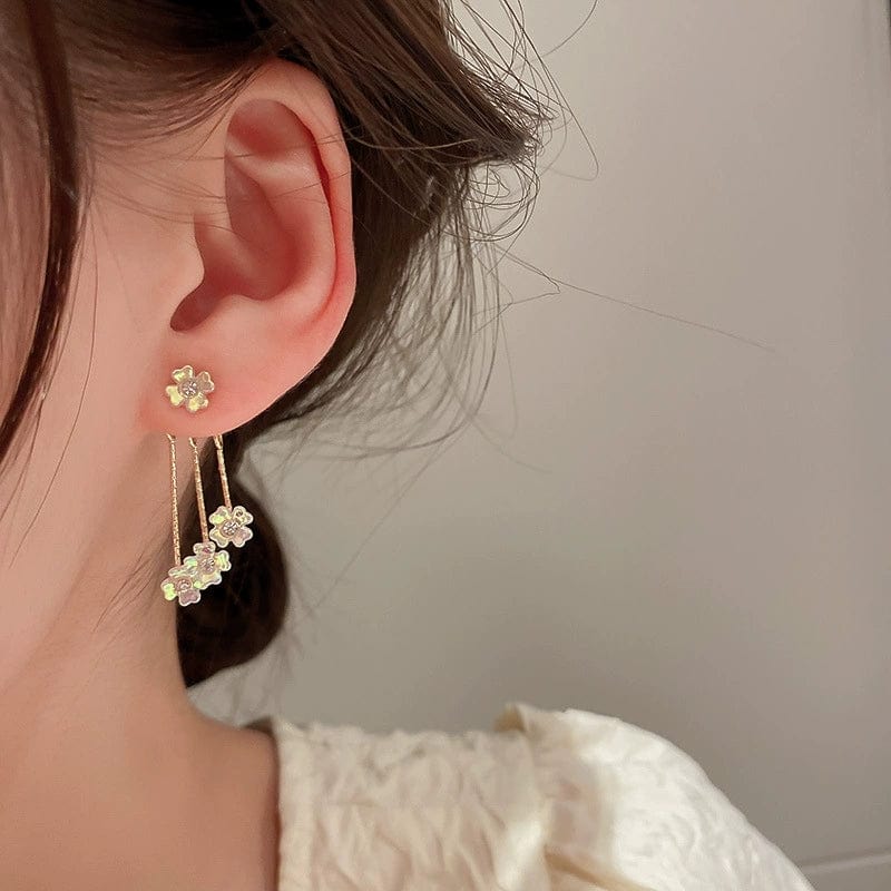 Chic CZ Inlaid Transformable Floral Dangle Stud Earrings - ArtGalleryZen