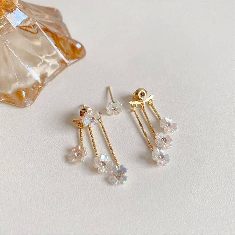 Chic CZ Inlaid Transformable Floral Dangle Stud Earrings - ArtGalleryZen