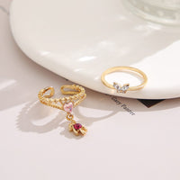 Thumbnail for Chic CZ Opal Inlaid Floral Butterfly Bear Heart Ring - ArtGalleryZen