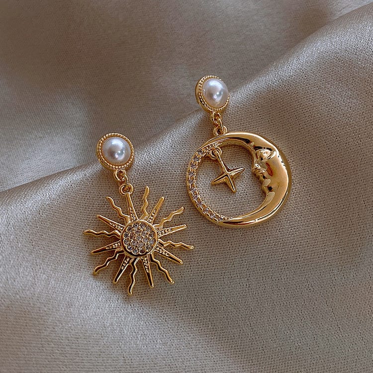 Chic CZ Pearl Inlaid Star Moon Phase Earrings - ArtGalleryZen