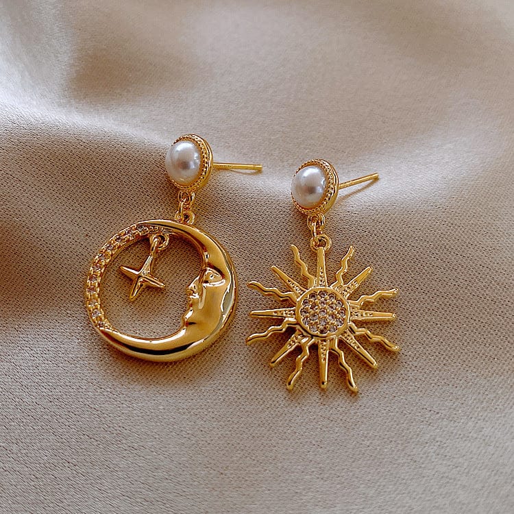 Chic CZ Pearl Inlaid Star Moon Phase Earrings - ArtGalleryZen