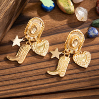 Thumbnail for Chic Dangling Cowboy Hat Boot Heart Star Earrings - ArtGalleryZen