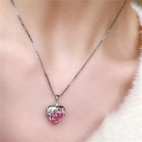 Thumbnail for Chic Diamond Cut Pink Crystal Heart Pendant Necklace - ArtGalleryZen