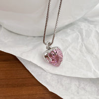 Thumbnail for Chic Diamond Cut Pink Crystal Heart Pendant Necklace - ArtGalleryZen