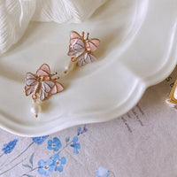 Thumbnail for Chic Enamel Butterfly Dangling Pearl Earrings - ArtGalleryZen
