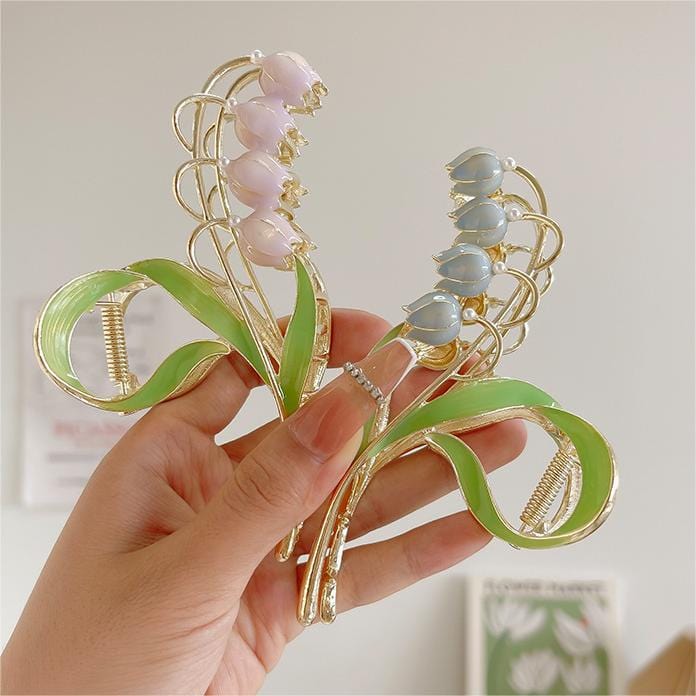 Chic Enamel Lily Of The Valley Chignon Claw Clip Hair Clip - ArtGalleryZen