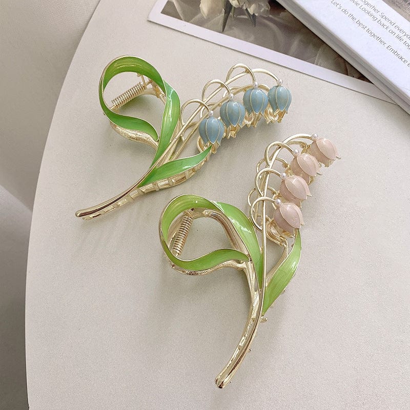Chic Enamel Lily Of The Valley Chignon Claw Clip Hair Clip - ArtGalleryZen