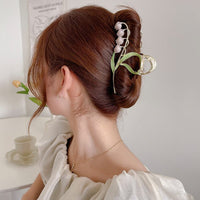 Thumbnail for Chic Enamel Lily Of The Valley Chignon Claw Clip Hair Clip - ArtGalleryZen
