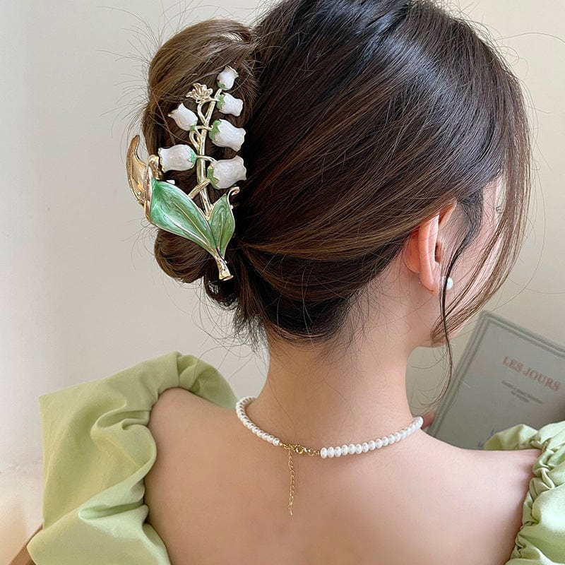 Chic Enamel Lily Of The Valley Hair Claw Clip - ArtGalleryZen