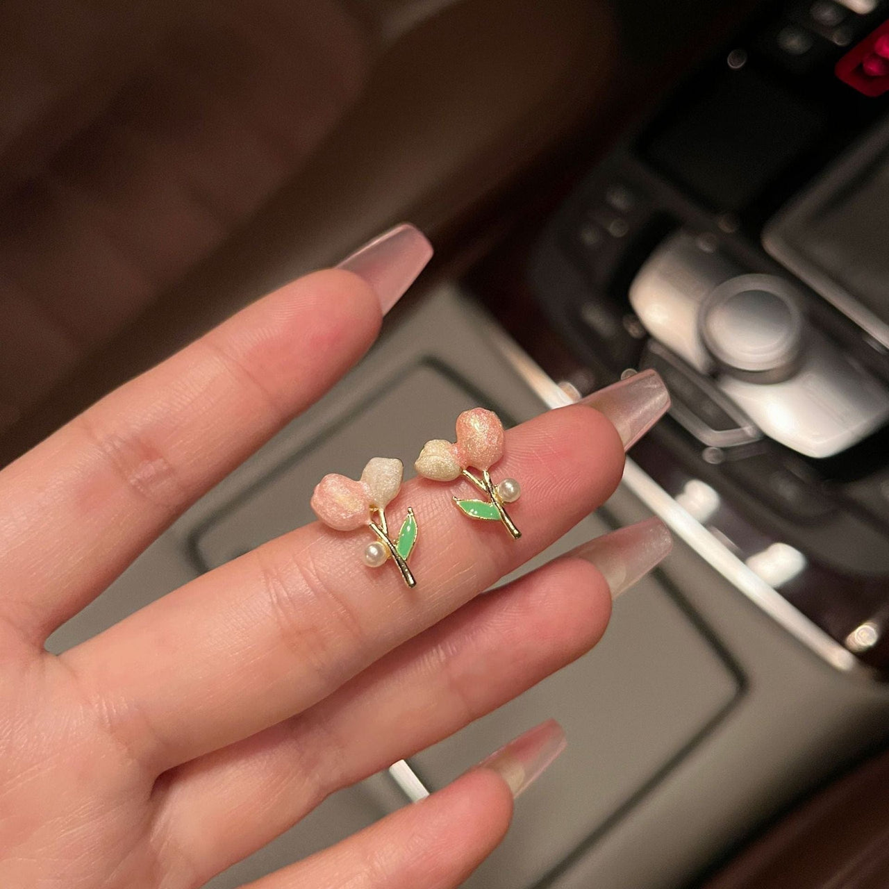 Chic Enamel Pearl Charm Tulip Earrings - ArtGalleryZen