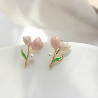 Thumbnail for Chic Enamel Pearl Charm Tulip Earrings - ArtGalleryZen
