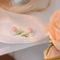 Thumbnail for Chic Enamel Pearl Charm Tulip Earrings - ArtGalleryZen
