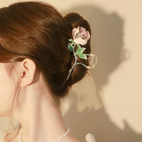 Thumbnail for Chic Enamel Pink Rose Chignon Claw Clip Hair Clip - ArtGalleryZen