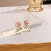 Thumbnail for Chic Enamel Pink Rose Earrings - ArtGalleryZen