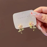 Thumbnail for Chic Enamel Pink Rose Earrings - ArtGalleryZen