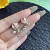 Thumbnail for Chic Enamel Pink Rose Earrings - ArtGalleryZen
