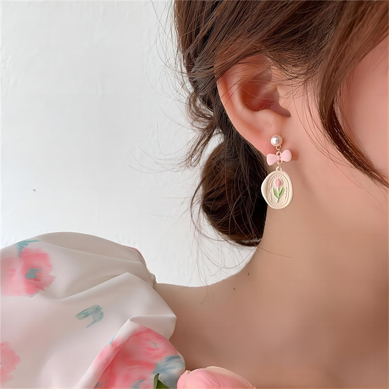 Chic Enamel Pink Tulip Earrings - ArtGalleryZen