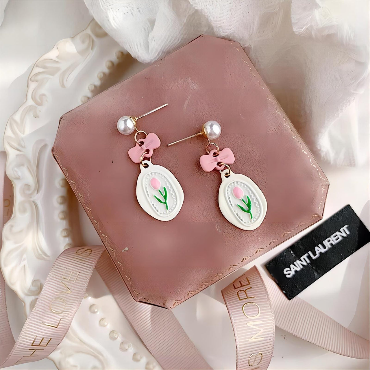 Chic Enamel Pink Tulip Earrings - ArtGalleryZen