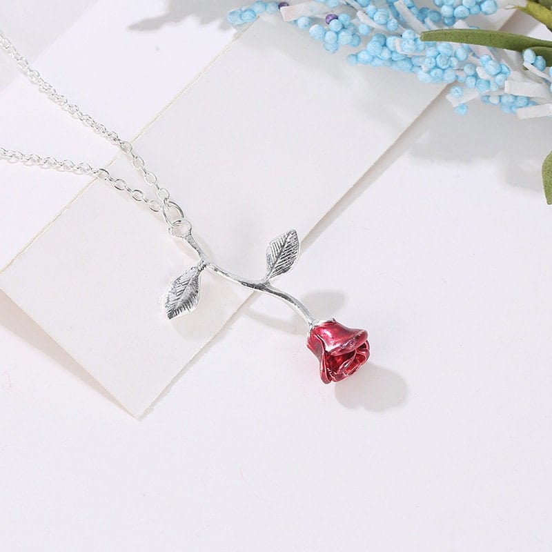 Chic Enamel Rose Pendant Necklace - ArtGalleryZen
