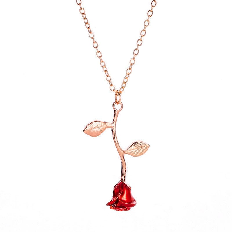 Chic Enamel Rose Pendant Necklace - ArtGalleryZen