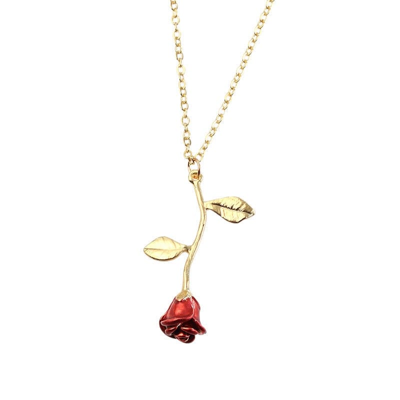 Chic Enamel Rose Pendant Necklace - ArtGalleryZen