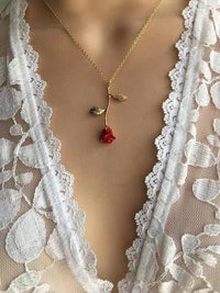 Thumbnail for Chic Enamel Rose Pendant Necklace - ArtGalleryZen