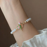 Thumbnail for Chic Enamel Tulip Pearl Chain Choker Necklace Bracelet Set - ArtGalleryZen