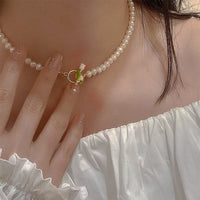 Thumbnail for Chic Enamel Tulip Pearl Chain Choker Necklace Bracelet Set - ArtGalleryZen