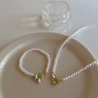 Thumbnail for Chic Enamel Tulip Pearl Chain Choker Necklace Bracelet Set - ArtGalleryZen
