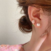 Thumbnail for Chic Enamel Tulip Pearl Earrings - ArtGalleryZen