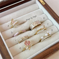 Thumbnail for Chic Floral Butterfly Pearl Ring Set - ArtGalleryZen