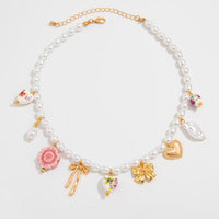 Thumbnail for Chic Floral Heart Bowknot Pendant Pearl Chain Necklace - ArtGalleryZen