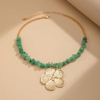 Thumbnail for Chic Flower Pendant Turquoise Stone Chain Necklace - ArtGalleryZen