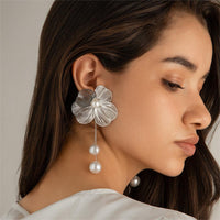 Thumbnail for Chic Geometric Floral Pearl Dangle Earrings - ArtGalleryZen