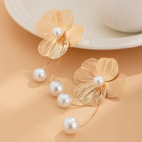 Thumbnail for Chic Geometric Floral Pearl Dangle Earrings - ArtGalleryZen