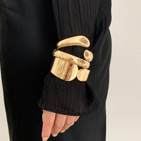 Thumbnail for Chic Gold Silver Plated Cut Surface Bangle Bracelet - ArtGalleryZen