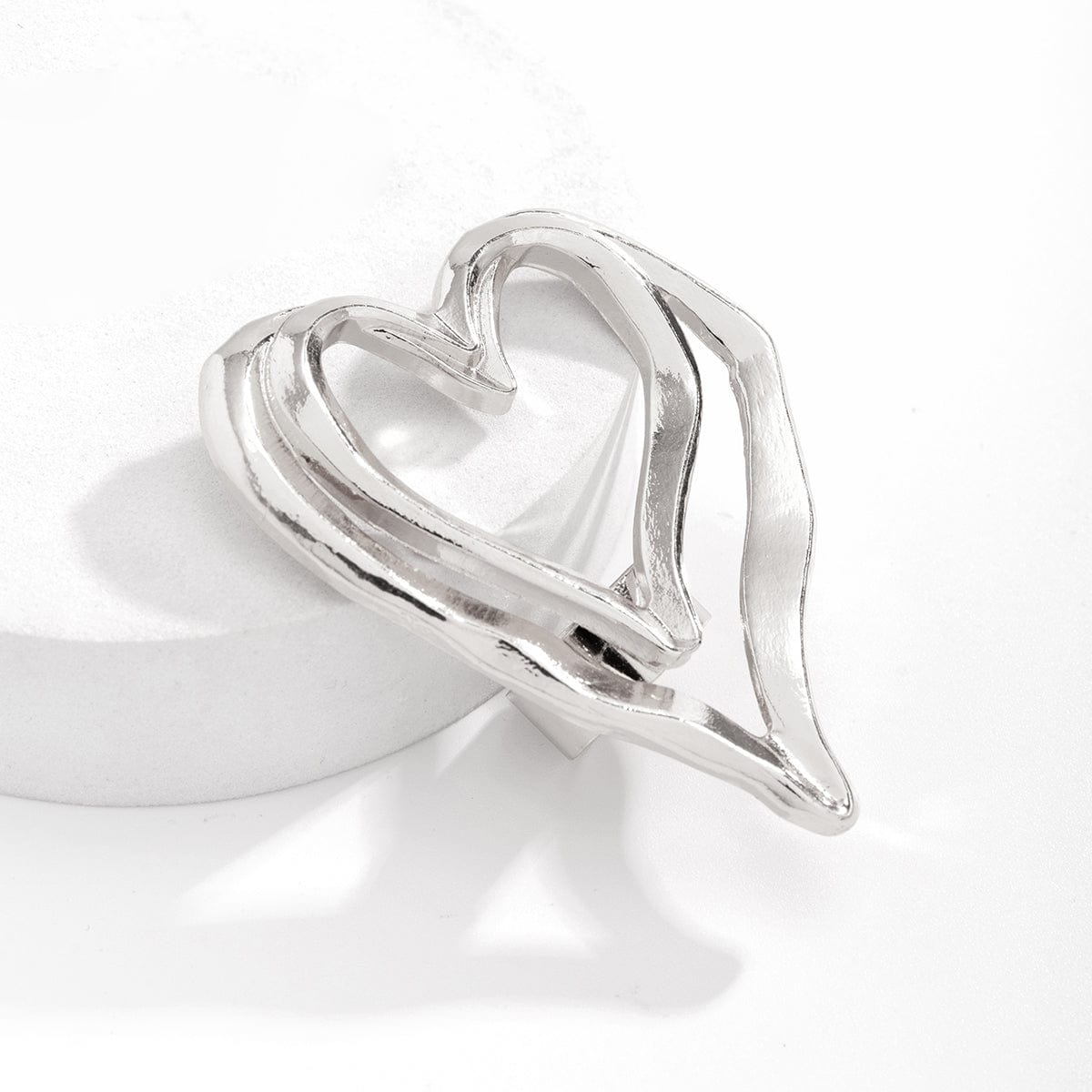 Chic Gold Silver Plated Double-Layered Hollow Heart Open Ring - ArtGalleryZen