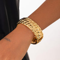 Thumbnail for Chic Gold Silver Plated Glossy Textured Bangle Bracelet - ArtGalleryZen