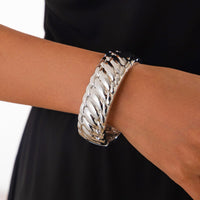 Thumbnail for Chic Gold Silver Plated Glossy Textured Bangle Bracelet - ArtGalleryZen