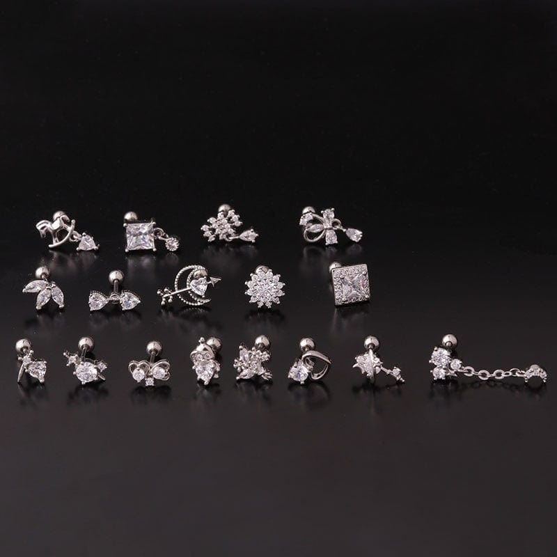 Chic Gold Silver Tone CZ Inlaid Helix Piercing Stud Earring - ArtGalleryZen