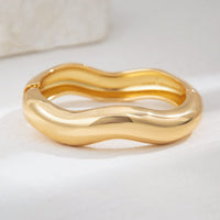 Thumbnail for Chic Gold Silver Tone Glossy Wave Bangle Bracelet - ArtGalleryZen