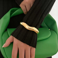 Thumbnail for Chic Gold Silver Tone Glossy Wave Bangle Bracelet - ArtGalleryZen