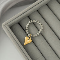 Thumbnail for Chic Gold Silver Tone Heart Charm Beaded Ring - ArtGalleryZen