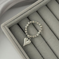 Thumbnail for Chic Gold Silver Tone Heart Charm Beaded Ring - ArtGalleryZen