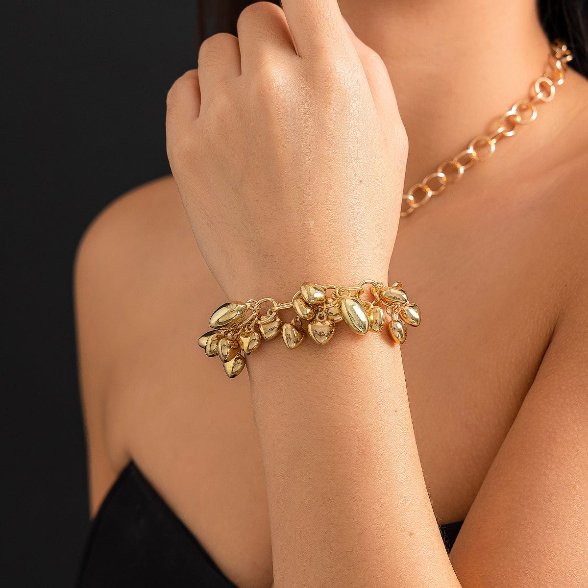 Chic Gold Silver Tone Heart Tassel Cable Chain Bracelet - ArtGalleryZen