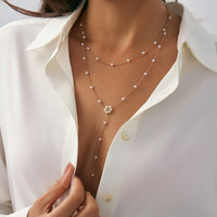 Thumbnail for Chic Gold Silver Tone Pearl Chain Y Necklace - ArtGalleryZen