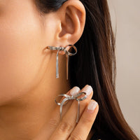 Thumbnail for Chic Gold Silver Tone Ribbon Earrings - ArtGalleryZen