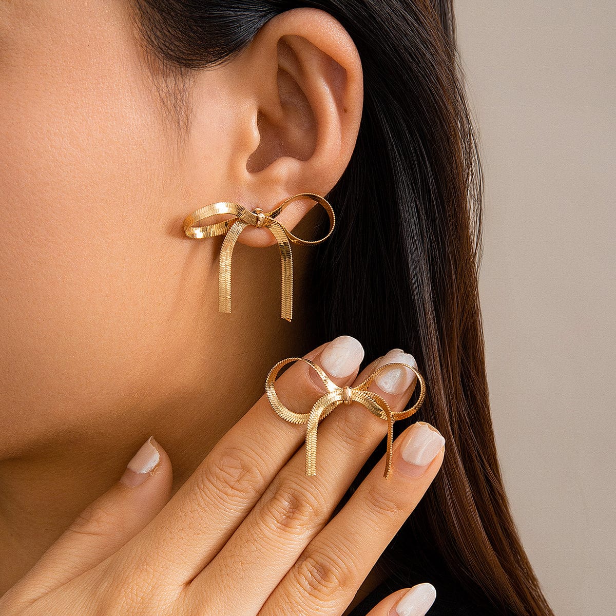 Chic Gold Silver Tone Ribbon Earrings - ArtGalleryZen